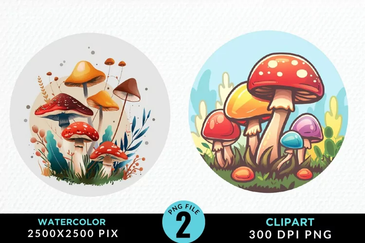 Watercolor Magic Mushrooms Graphics Clipart