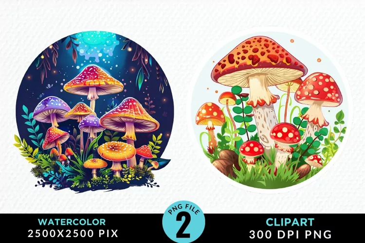 Watercolor Magic Mushrooms Graphics Clipart
