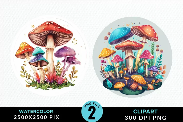 Watercolor Magic Mushrooms Graphics Clipart