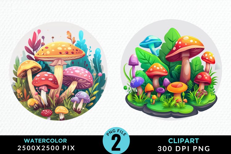 Watercolor Magic Mushrooms Graphics Clipart