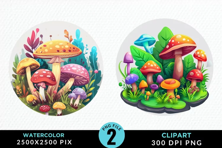 Watercolor Magic Mushrooms Graphics Clipart