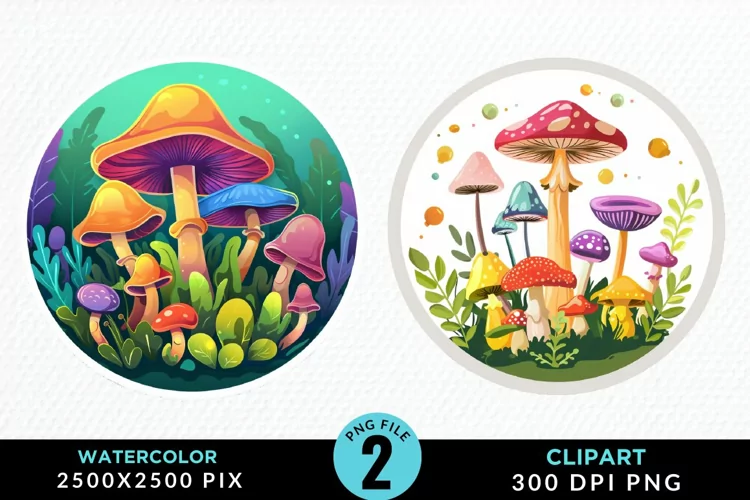 Watercolor Magic Mushrooms Graphics Clipart