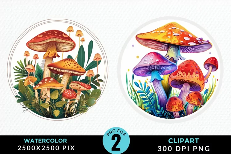 Watercolor Magic Mushrooms Graphics Clipart