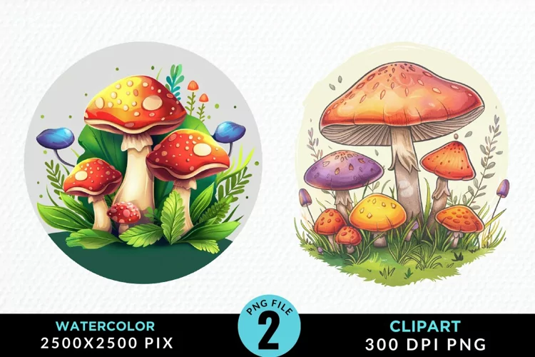 Watercolor Magic Mushrooms Graphics Clipart