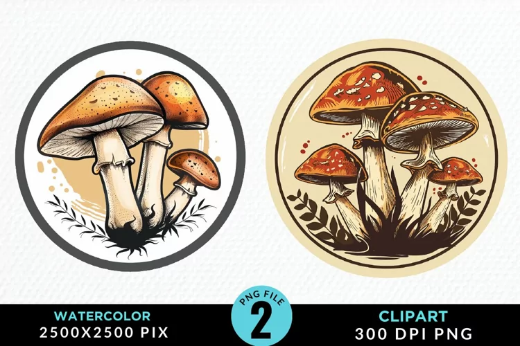 Watercolor Magic Mushrooms Graphics Clipart