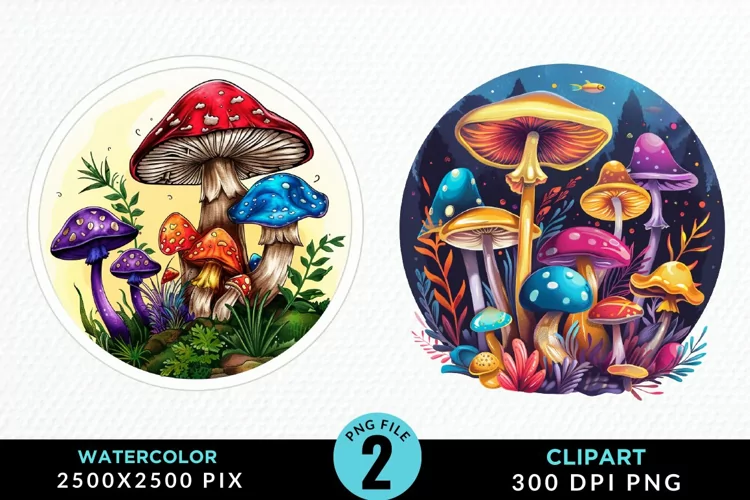 Watercolor Magic Mushrooms Graphics Clipart