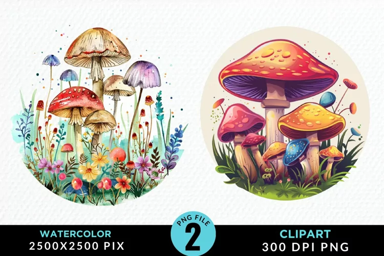 Watercolor Magic Mushrooms Graphics Clipart