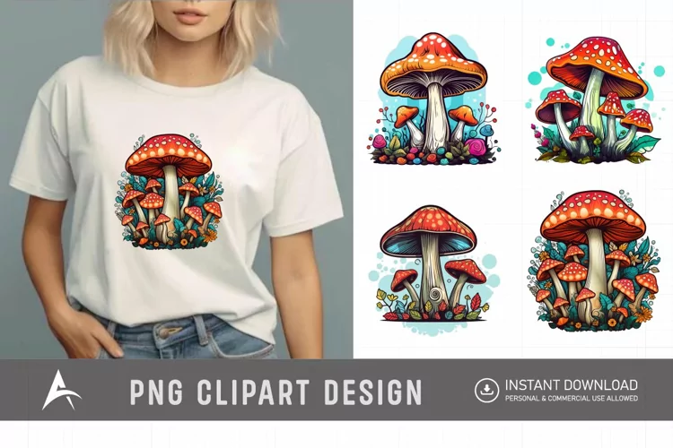 Watercolor Magic Mushrooms Clipart