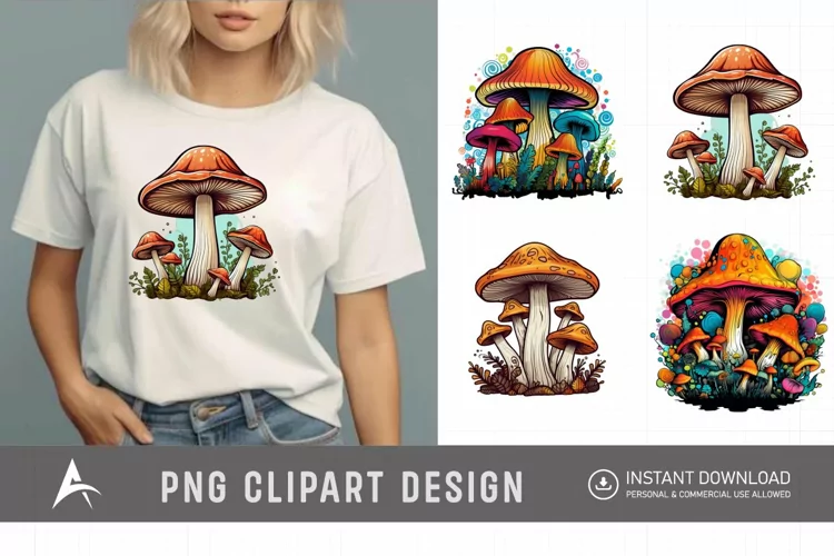 Watercolor Magic Mushrooms Clipart