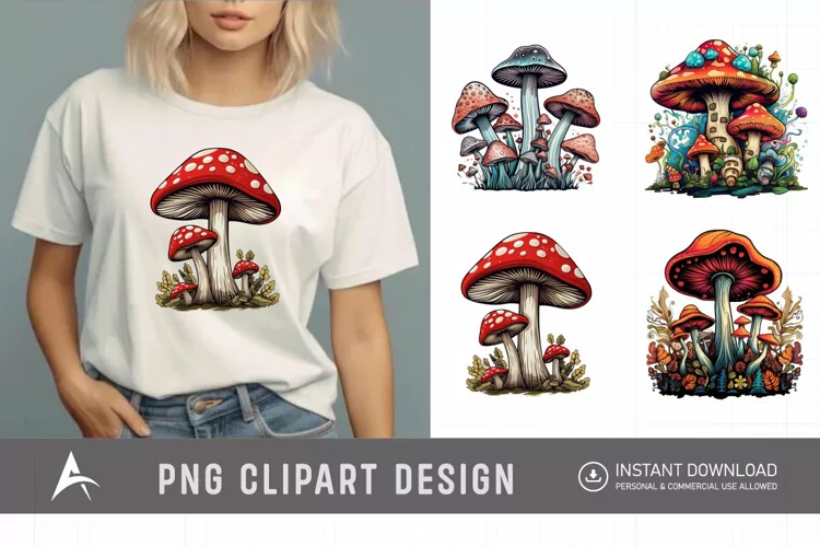 Watercolor Magic Mushrooms Clipart