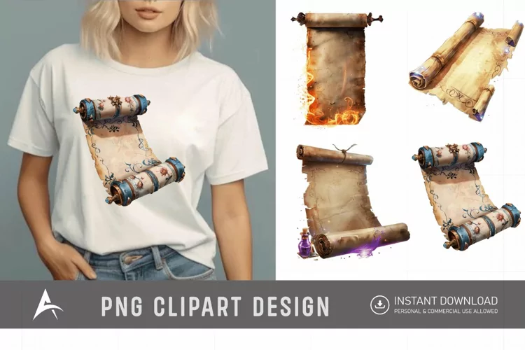 Watercolor Magic Scroll Clipart