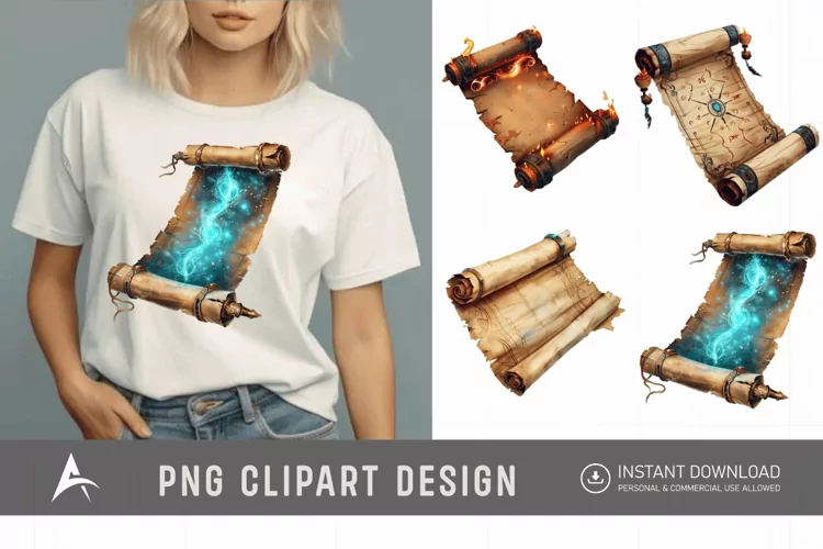 Watercolor Magic Scroll Clipart