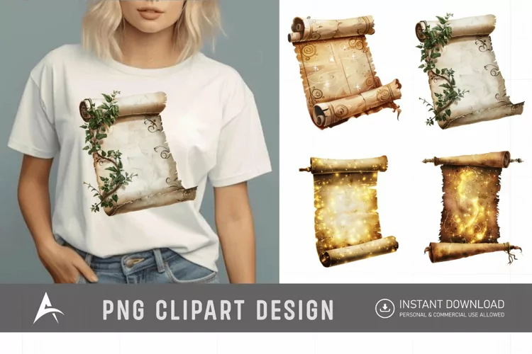 Watercolor Magic Scroll Clipart