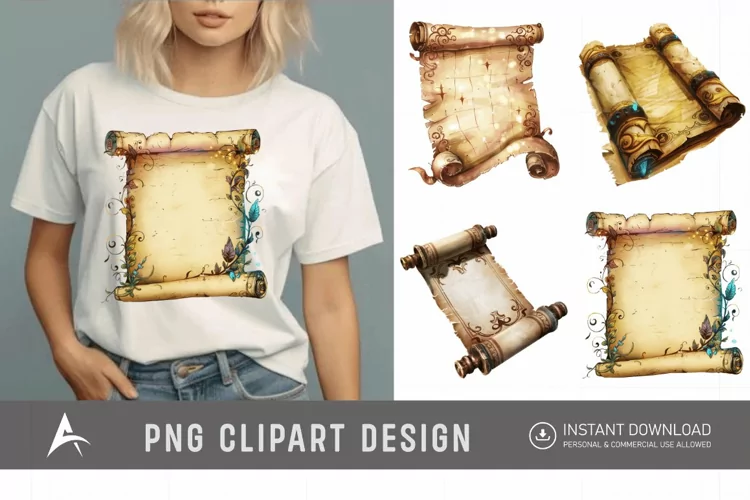 Watercolor Magic Scroll Clipart