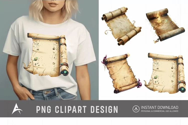 Watercolor Magic Scroll Clipart