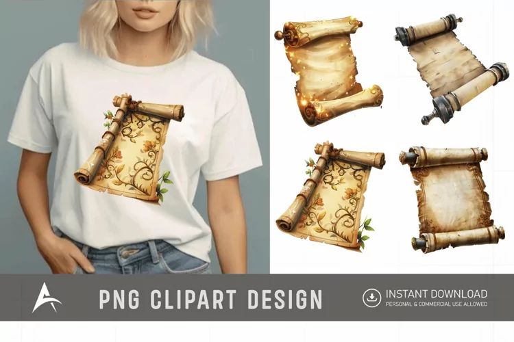 Watercolor Magic Scroll Clipart