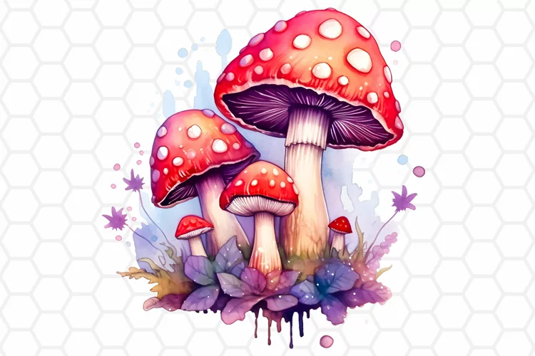 Watercolor Magical Mushroom Clipart, Sublimation PNG