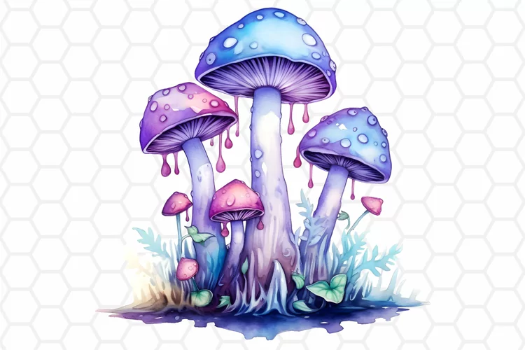 Watercolor Magical Mushroom Clipart, Sublimation PNG