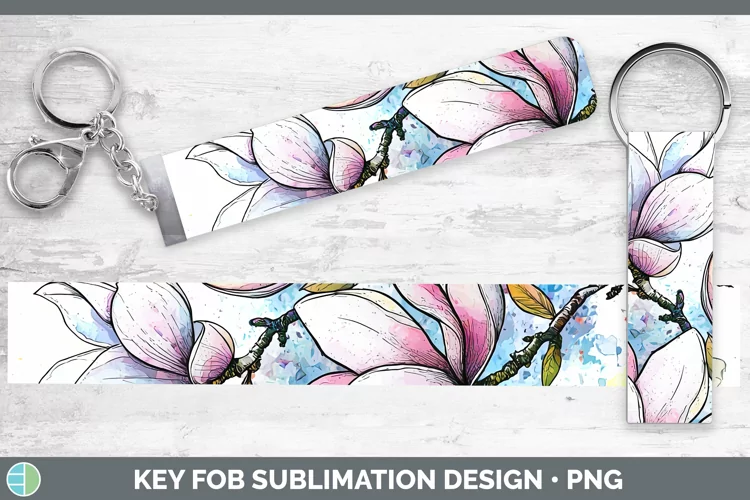 Watercolor Magnolia Key Fob Sublimation Wristlet Designs