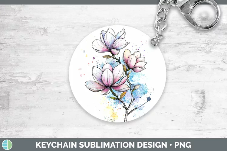 Watercolor Magnolia Keychain Sublimation Keyring Designs