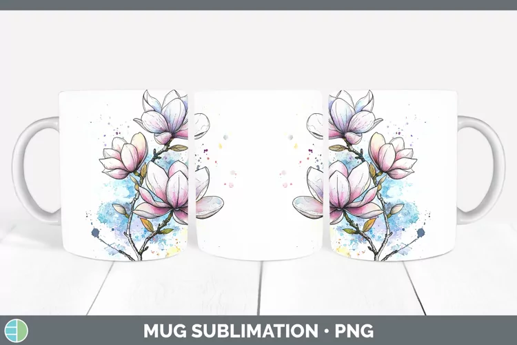 Watercolor Magnolia Mug Wrap Sublimation Coffee Cup Designs
