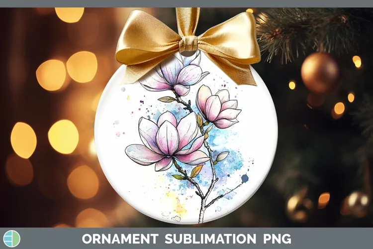Watercolor Magnolia Ornament Sublimation Bauble Designs