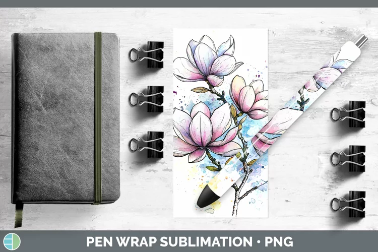 Watercolor Magnolia Pen Wrap Sublimation Pen Designs