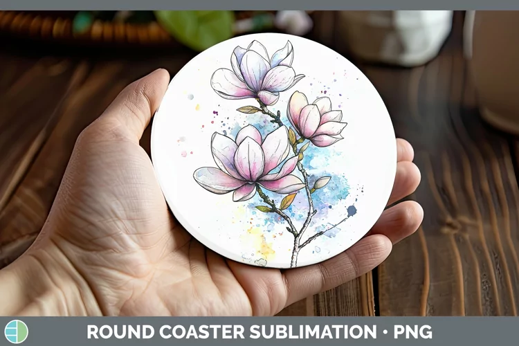 Watercolor Magnolia Round Coaster Sublimation Coaster Design