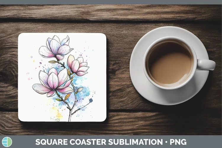 Watercolor Magnolia Square Coaster Sublimation Coaster Desig