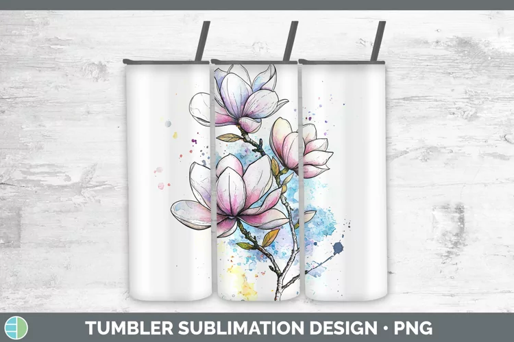 Watercolor Magnolia Tumbler Sublimation 20 oz Skinny Tumbler