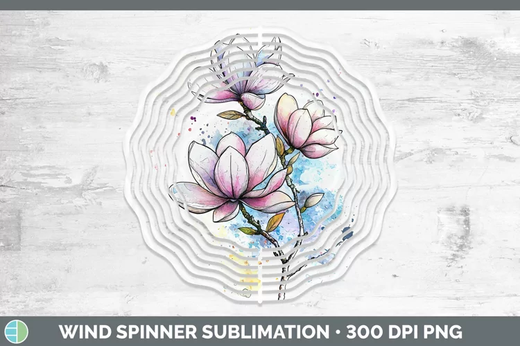 Watercolor Magnolia Wind Spinner Sublimation Spinner Designs