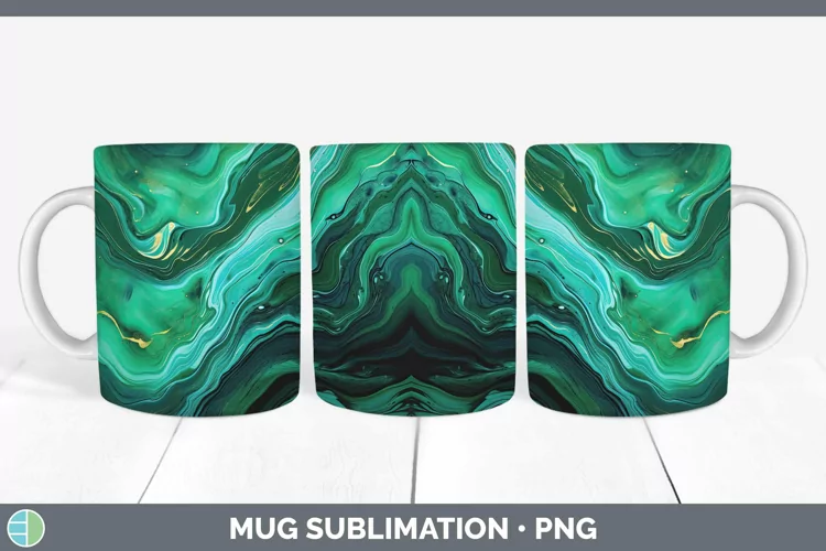 Watercolor Malachite Mug Wrap Sublimation Coffee Cup Designs