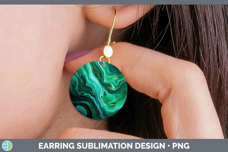 Watercolor Malachite Round Earrings Sublimation Earrings Des
