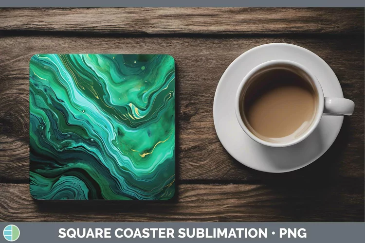 Watercolor Malachite Square Coaster Sublimation Coaster Desi