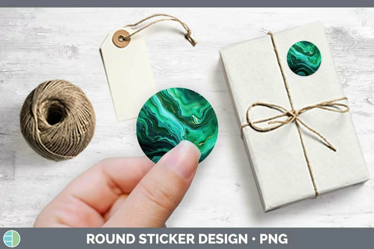 Watercolor Malachite Stickers | Round Labels Designs