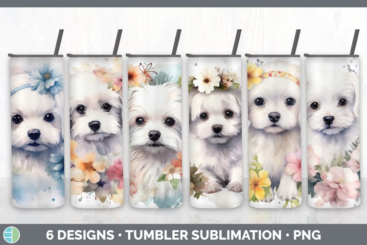 Watercolor Maltese Dog Tumbler | Sublimation 20 oz Skinny Tu