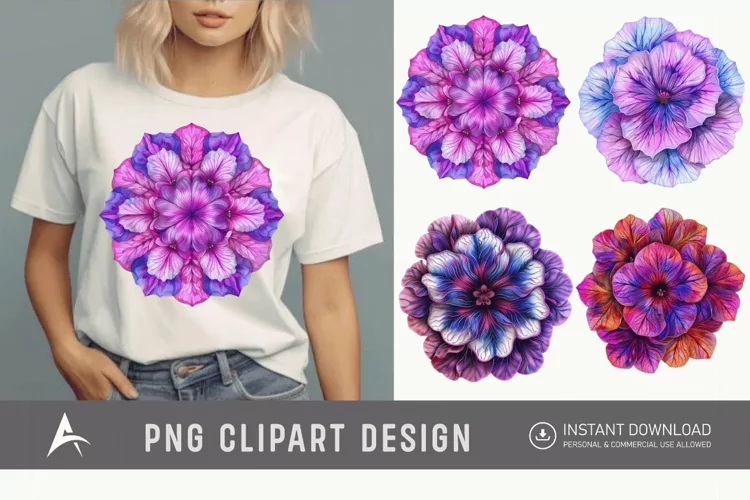 Watercolor Mandala Petunia Clipart
