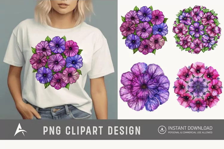 Watercolor Mandala Petunia Clipart