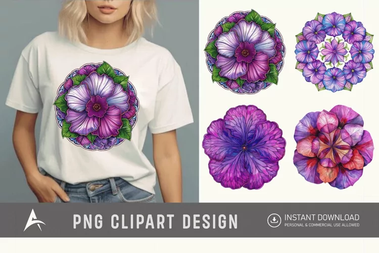 Watercolor Mandala Petunia Clipart