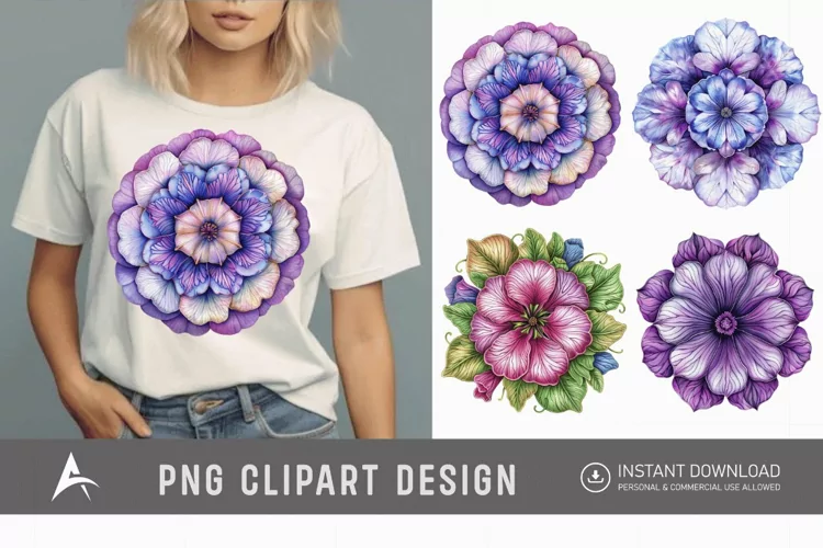 Watercolor Mandala Petunia Clipart