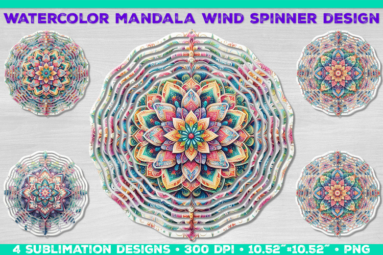 Watercolor Whimsical Mandala Wind Spinner Sublimation Design