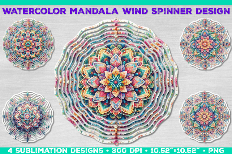 Watercolor Whimsical Mandala Wind Spinner Sublimation Design