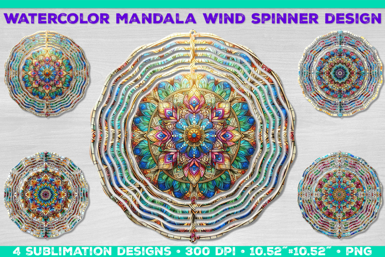 Watercolor Whimsical Mandala Wind Spinner Sublimation Design