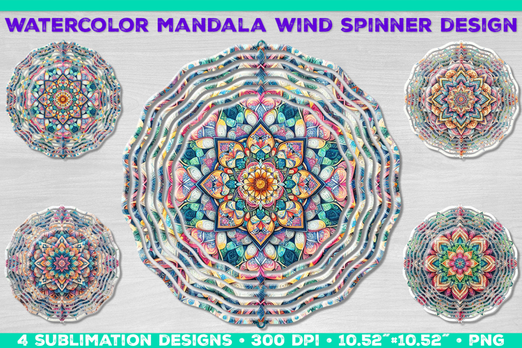 Watercolor Whimsical Mandala Wind Spinner Sublimation Design