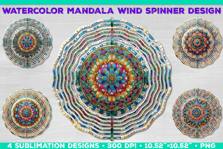 Watercolor Whimsical Mandala Wind Spinner Sublimation Design