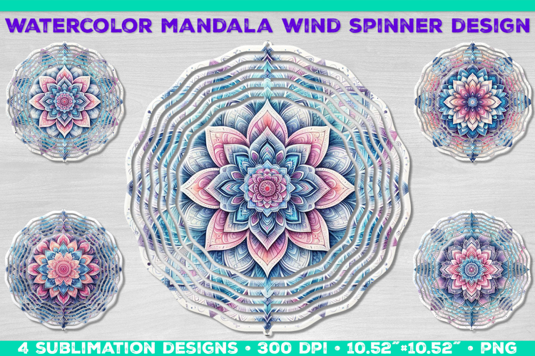 Watercolor Whimsical Mandala Wind Spinner Sublimation Design