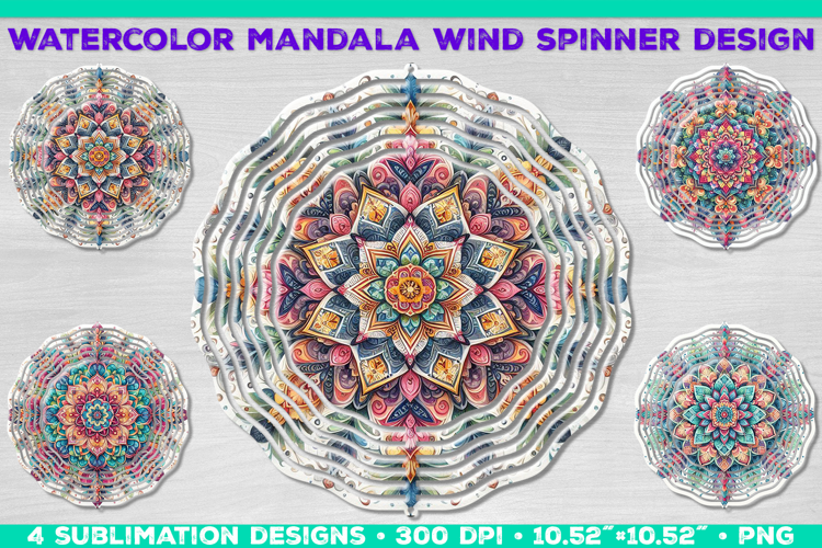 Watercolor Whimsical Mandala Wind Spinner Sublimation Design