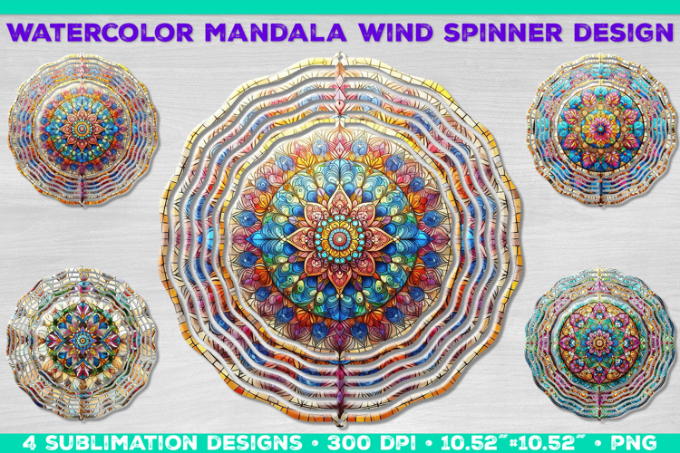 Watercolor Whimsical Mandala Wind Spinner Sublimation Design