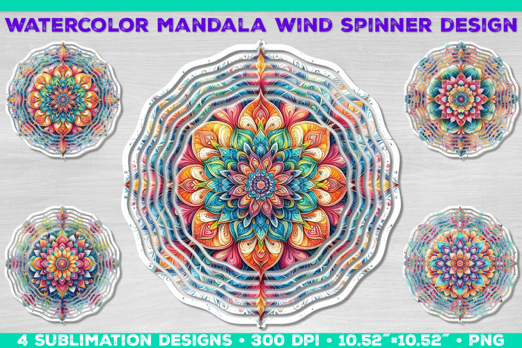Watercolor Whimsical Mandala Wind Spinner Sublimation Design
