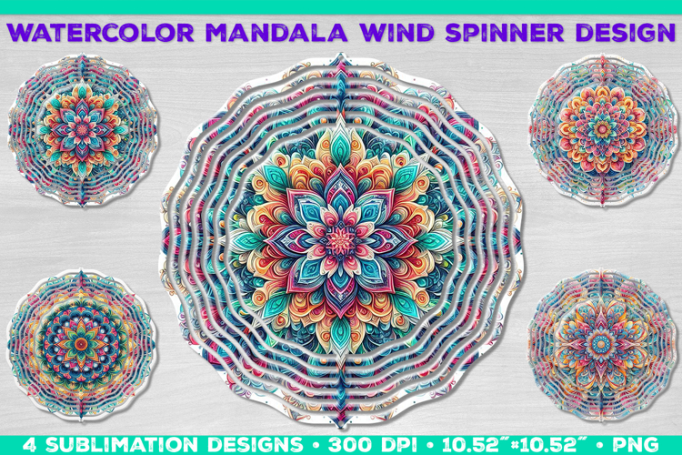 Watercolor Whimsical Mandala Wind Spinner Sublimation Design